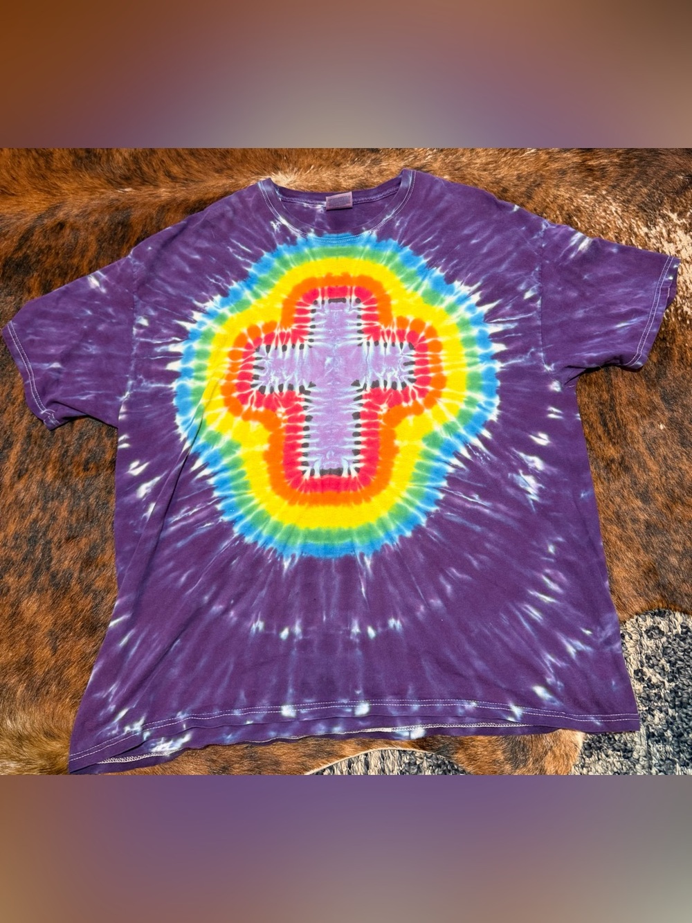 Vintage Hanes Heavyweight T Shirt Tie Dye Cross Mens XXL 90s Single Stitch
